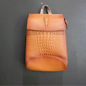 COOLCY Women Leather Backpack Shoulder Bag Tan Croc Embossed Convertible NWT